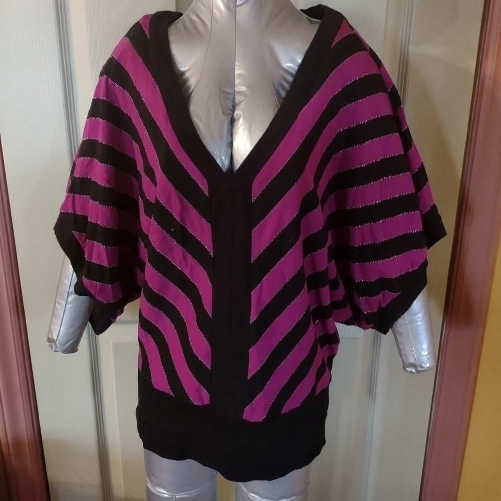 Express Purple and Black Striped Blouse Shirt Top Size Small Kimono Style Sleeve